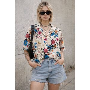 Vintage REGINA PORTER White Floral Button Up Short Sleeve Shirt  Women's Size 20